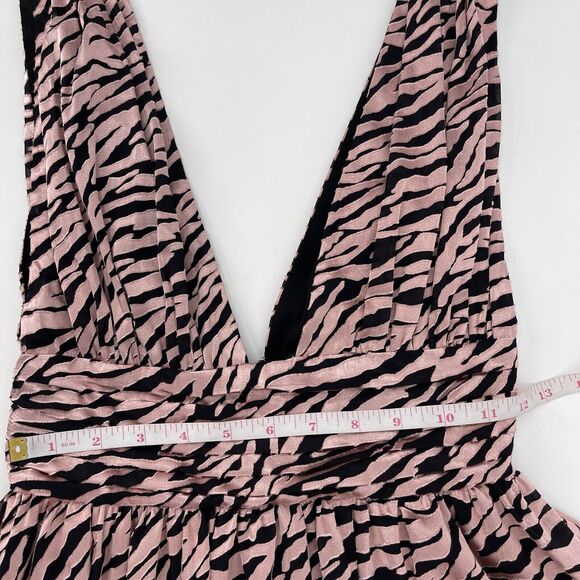 NBD Womens Dress Sz XSmall Pink Black Zebra Print Velvet Velour Deep V Neck Mini - Picture 8 of 9